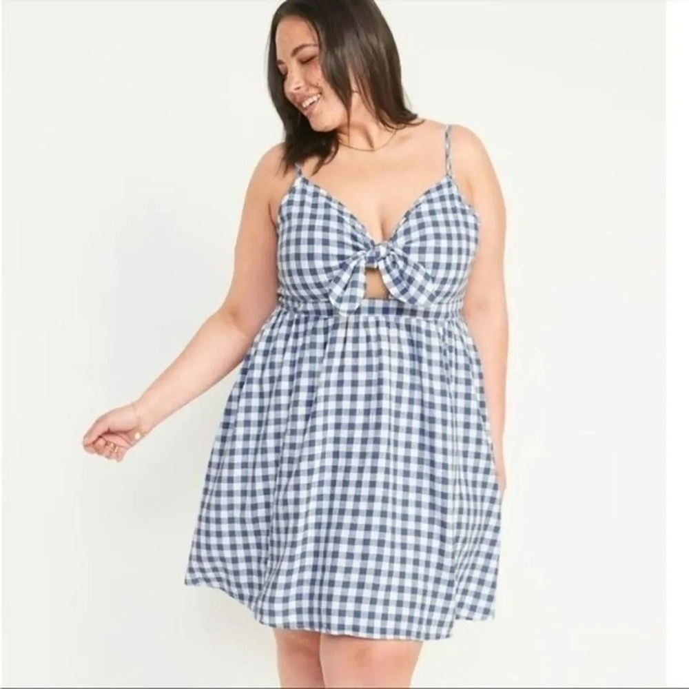 Old Navy Plus Size Blue Gingham Tie Front Fit and Flare Mini Sundress 3X
